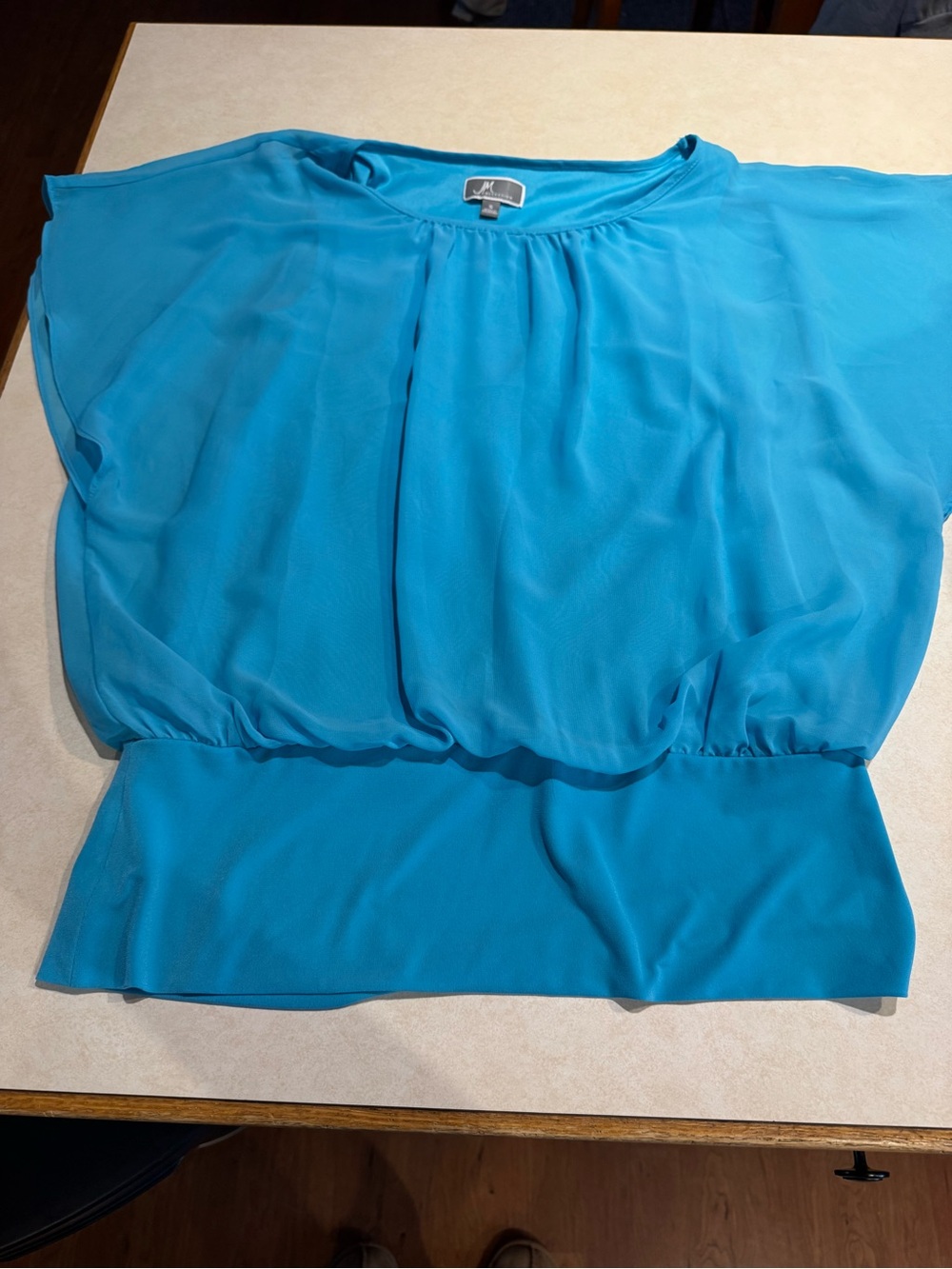 JM Collection Turquoise Blue Sheer Chiffon Blouson Top